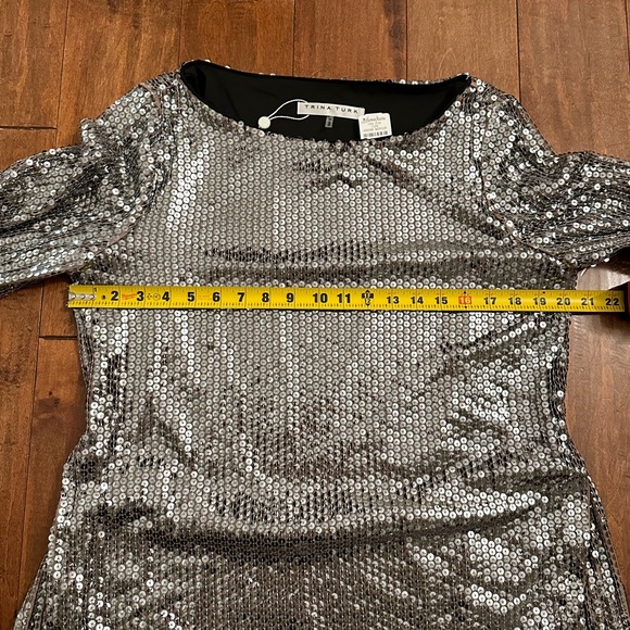 Trina Turk Silver Uhura Sequin Dress with Feather Hem Sz M - Picture 8 of 16